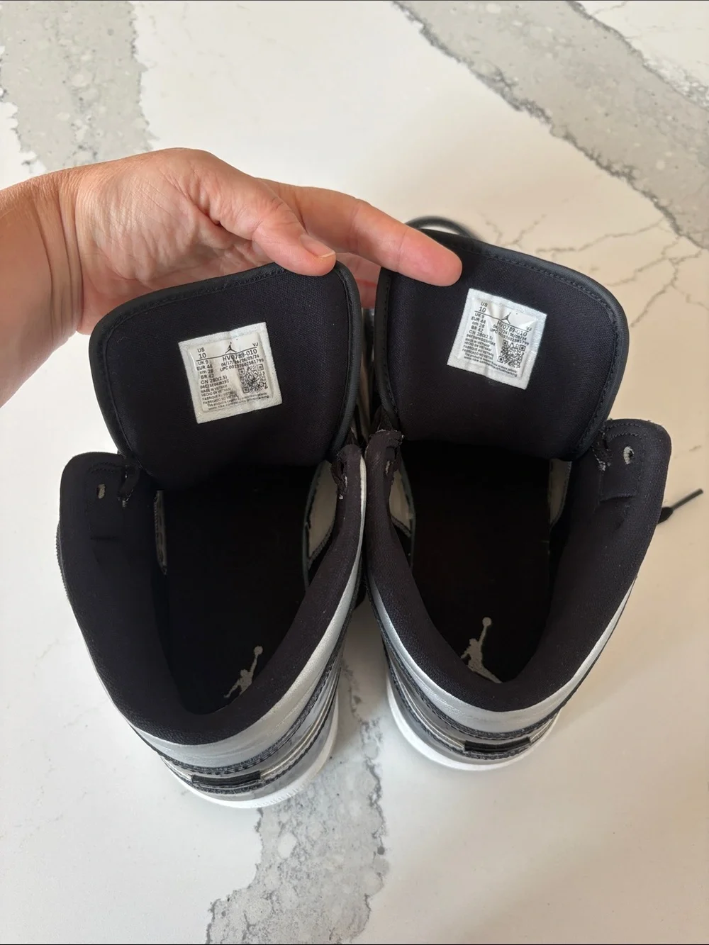 Like new Nike Black patent, silver and White Mid AirJordan